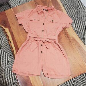 Sassafras Coral Pink Denim Jumper Playsuit- Size Small- New without tags